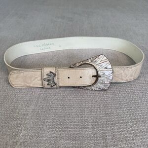 Vintage San Marcos Leather Belt Silver Sun Buckle Western Southwest sz S/M 548